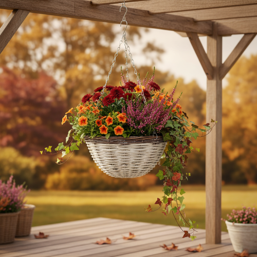 Artikel Hangende plantenpot, bloempot om op te hangen, wit, bruin, shabby chic, Ø31,5 cm