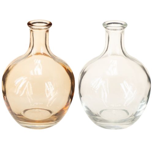 Artikel Glazen fles mini vaas amber en helder Ø7,5cm H11cm 4 stuks