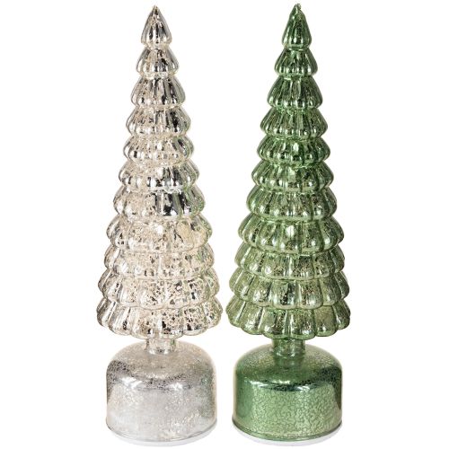 Artikel LED kerstboom draaiend groen zilver H34cm 2 stuks