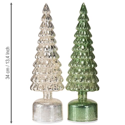 Artikel LED kerstboom draaiend groen zilver H34cm 2 stuks