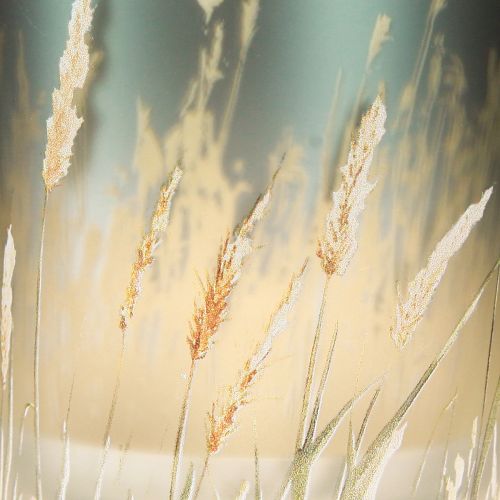 Artikel Decoratieve glazen lantaarn met grasmotief voor een sfeervolle kamerdecoratie, blauw, 8 cm, 4 stuks.