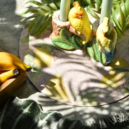 Artikel Placemats Rond Grijs Vilt Zomer Citroen 31cm 2 stuks