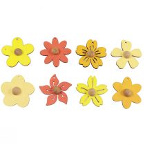 Artikel Houten bloemen hangdecoratie hout zomerdecoratie geel 4,5cm 24st