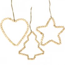 Artikel Decoratieve kerst houten kralen hart sterboom H13cm 6st