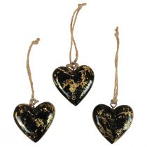 Artikel Decoratieve hanger hout houten harten decoratie naturel zwart goud 6cm 8st
