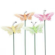 Artikel Bloemplug houten decoratieve vlinders op stok 23cm 16st