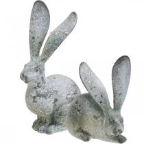 Artikel Decoratief konijn, tuinfiguur in betonlook, shabby chic, paasdecoratie met zilveren accenten H21/14cm set van 2
