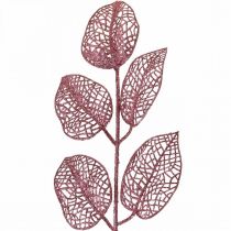Artikel Kunstplanten, deco bladeren, kunsttak roze glitter L36cm 10st