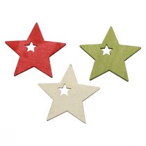 Artikel Strooidecoratie kerst houten sterren rood naturel groen 5cm 72st