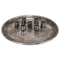 Kaarsenbord metaal vintage zilveren stokkaarshouder Ø30cm