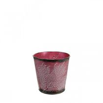 Artikel Planter met bladdecoratie, metalen vat, herfst, plantenpot wijnrood Ø10cm H10cm