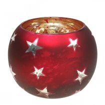 Artikel Lantaarn glas waxinelicht glas met sterren rood Ø12cm H9cm