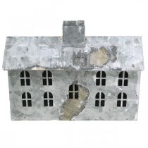 Artikel Lantaarnhuis metaal, decoratie voor Kerstmis, shabby chic, white wash, antiek look H12.5cm L17.5cm