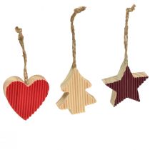 Artikel Kerstboomversiering houten hart sterboom rood 4,5 cm 9st