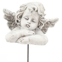 Decoratieve engel op stok decoratieve grafdecoratie grijs wit H6,5cm 3 stuks