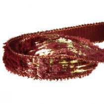 Artikel Decoratief lint met bont sieradenlint nepbont Bordeaux Goud 25mm 15m