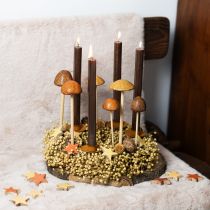 Decoratieve paddenstoelen op stok, bruin 5,5cm - herfsttuin- en woonkamerdecoratie - 6 stuks