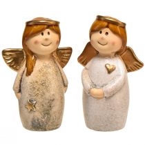 Artikel Decoratieve engelfiguren - Crème en wit met gouden accenten, 13 cm - Hemelse verfraaiing voor uw huis - Pakket van 2