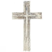 Artikel Grafdecoratie kruis rustiek grijs wit polyresin 12×7cm 6st