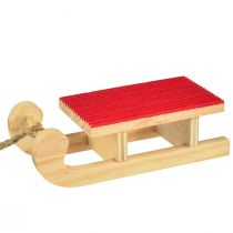 Artikel Houten slee miniatuur, rood-naturel, 4x8,5 cm, set van 6 - Kerstdecoratie