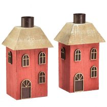 Artikel Kaarshouder huis hout rode stokkaarshouder H14,5cm 2st