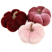 Artikel Pompoen van stof decoratie fluweel bordeaux roze Ø7cm 9 st