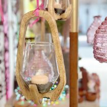 Artikel Lantaarn hout glazen lantaarn decoratief mangohout naturel Ø14cm H26cm