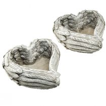 Artikel Plant hart veren gegoten steen hart grijs wit 13×12×6cm 2st