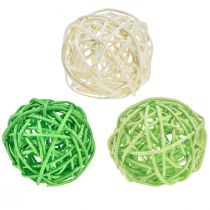 Artikel Rotanbollen groen lichtgroen crème assorti rotan Ø5cm 24st