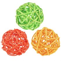 Artikel Rotan ballen tafeldecoratie rotan groen geel oranje assorti Ø5cm 24st
