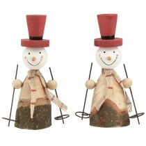 Artikel Schattige set van 2 houten sneeuwpoppen met rode hoge hoeden - naturel &amp; rood, 15,5 cm - winterse tafeldecoratie