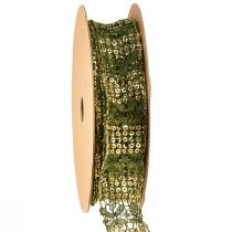 Artikel Kantlint groen met gouden sierlint kant 25mm 15m