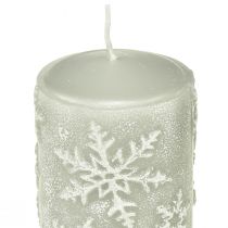 Artikel Stoerkaarsen grijze kaarsen sneeuwvlokken 100/65mm 4st