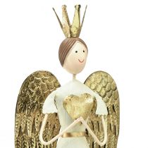 Artikel Tafeldecoratie metalen engelfiguur met hart witgoud H54cm