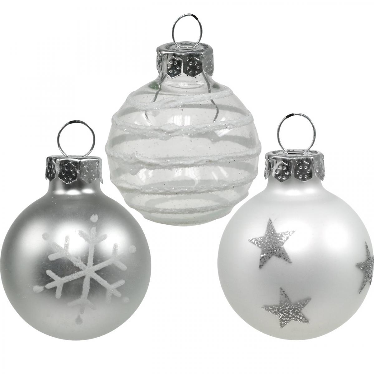 patroon overschrijving Dochter Floristik24.nl Mini kerstballen wit, zilver echt glas Ø3cm 9st