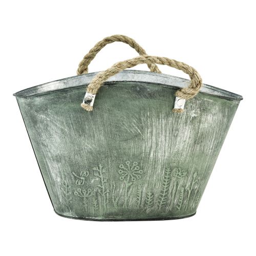 Artikel Bloempot met handgrepen tas metaal jute 24,5×17×15,5cm