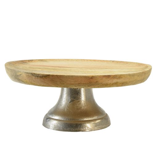 Artikel Decoratief bordenplateau hout metalen voet naturel zilver Ø25cm