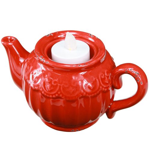 Theelichthouder keramiek rood theepot decoratie 15,5×9,5×8cm 3 st