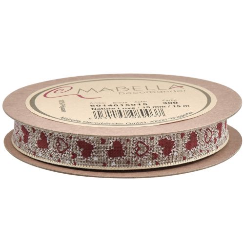 Artikel Cadeaulint hartjes sierlint beige rood 15mm 15m