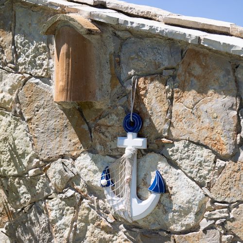 Artikel Anker decoratieve houten sierhanger wit blauw naturel 32x2,5x22cm