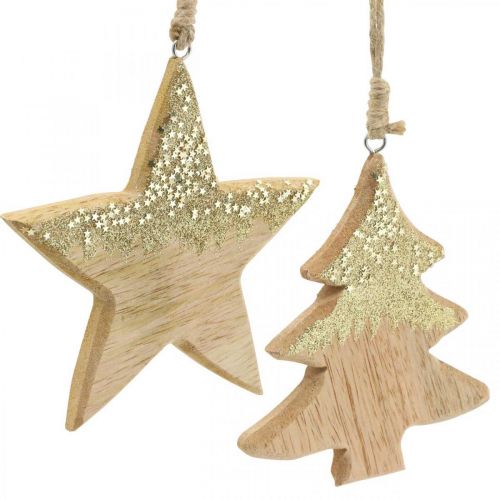 Artikel Kerstdecoratie ster / hart / boom, houten hanger, adventsdecoratie H10/12,5cm 3st