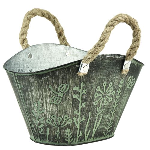 Artikel Bloempot met handvatten tas metaal jute 19×13,5×13,5cm