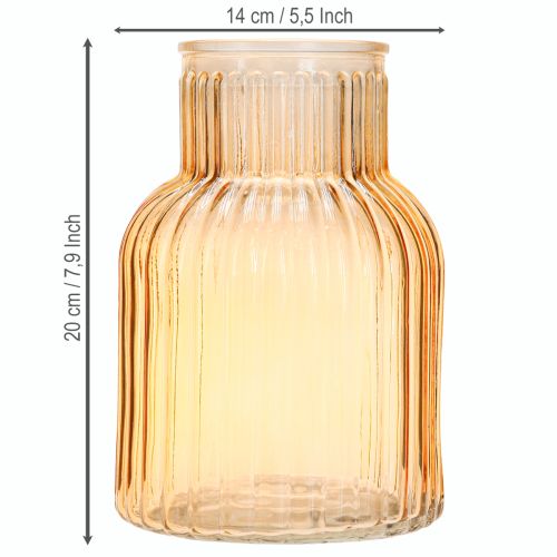 Artikel Bloemenvaas van glas met oranje retrogroeven Ø13,5cm H20cm