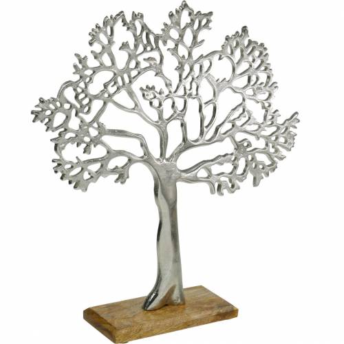 weten snelheid Bewijs Floristik24.nl Metalen boom, decoratief beukenhout op houten voet, zilveren  metalen decoratie, levensboom, mangohout - goedkoop online kopen