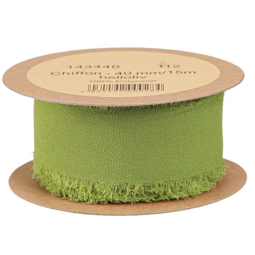 Artikel Chiffon lint groen stoffen lint met franjes licht olijfgroen 40mm 15m