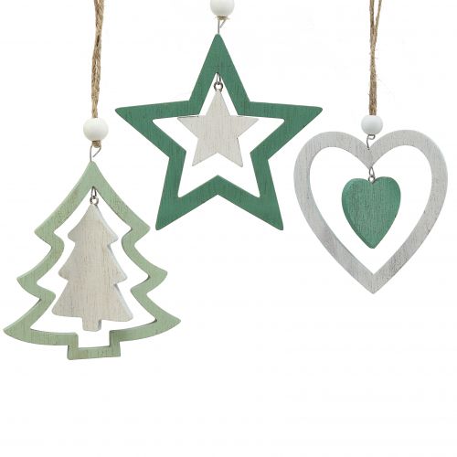 Kerstboomdecoraties mix groen, wit 10cm 9st