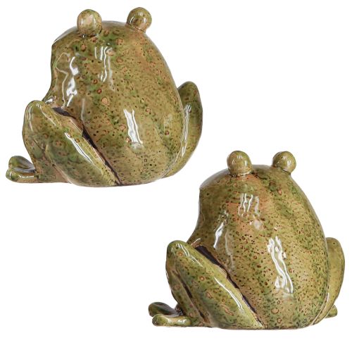 Artikel Decoratieve kikker keramiek groen bruin vintage L15,5cm 2 stuks