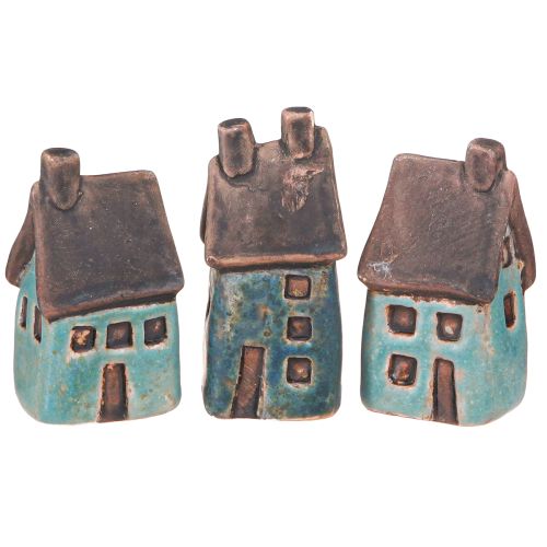 Decoratief Huis Keramiek Blauw Bruin Vintage H6,5/7cm 6 st