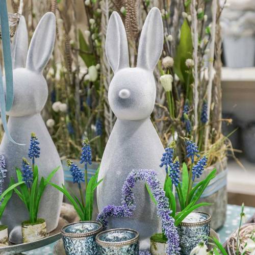 Decoratief konijn grijs gevlokt 47cm Paashaas decoratie Pasen - online kopen