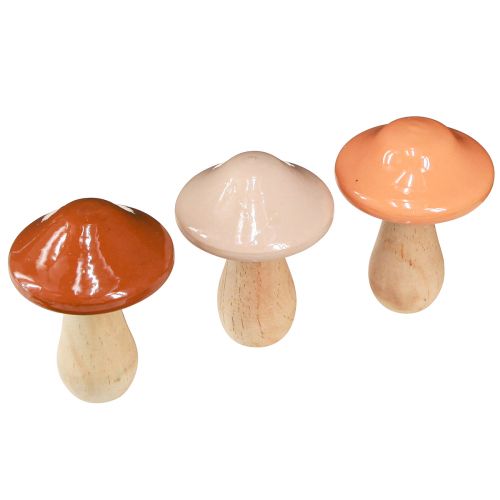 Floristik24 Decoratieve houten champignons bruin beige oranje Ø7,5cm H10cm 3 st